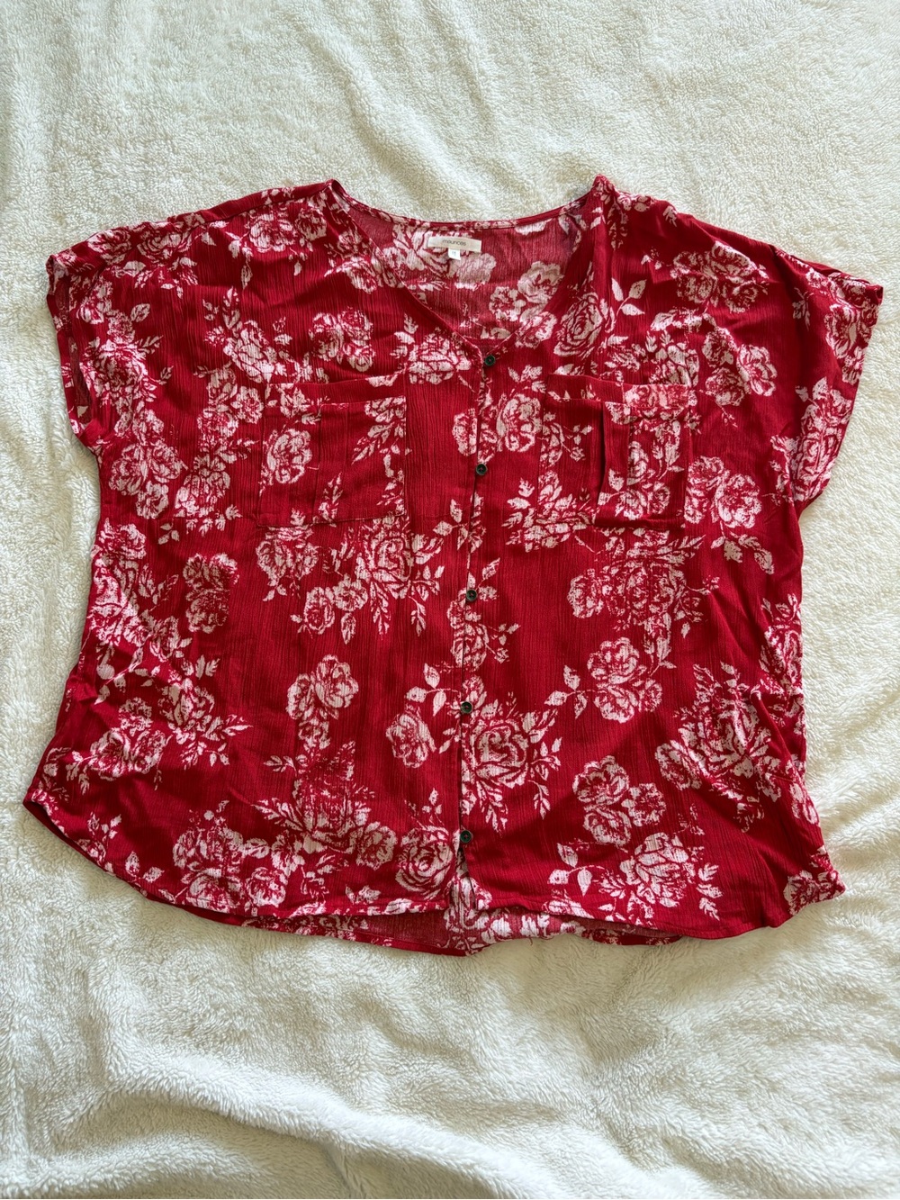 Maurices Red Floral Button-Front Blouse
